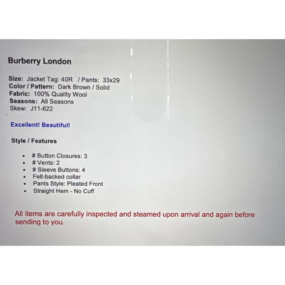 Burberry London 40R 33x29 Solid Dark Brown Designer Luxury 2 Piece Suit - Picture 2 of 16